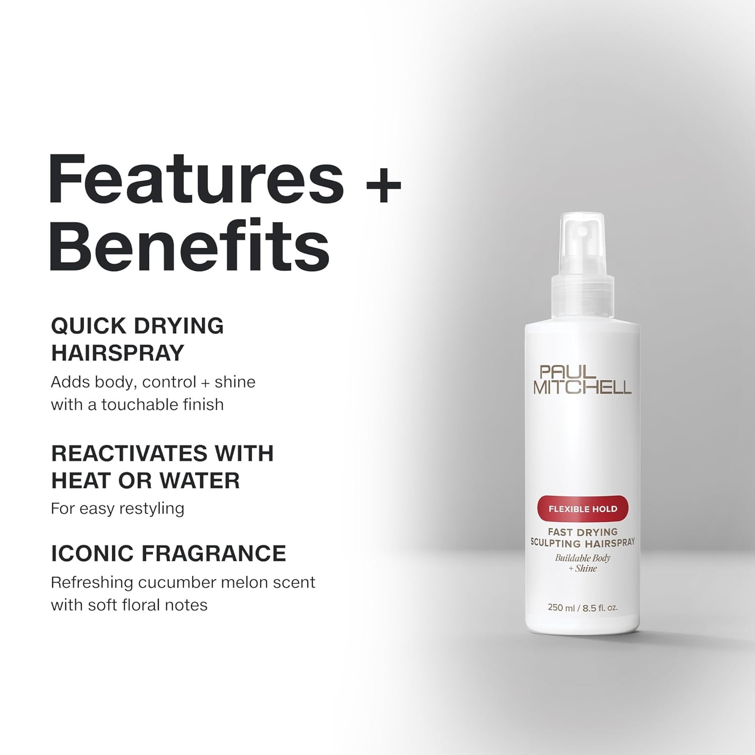 Paul Mitchell Fast Drying Sculpting Hairspray, Flexible Hold, Buildable Body + Shine, for All Hair Types