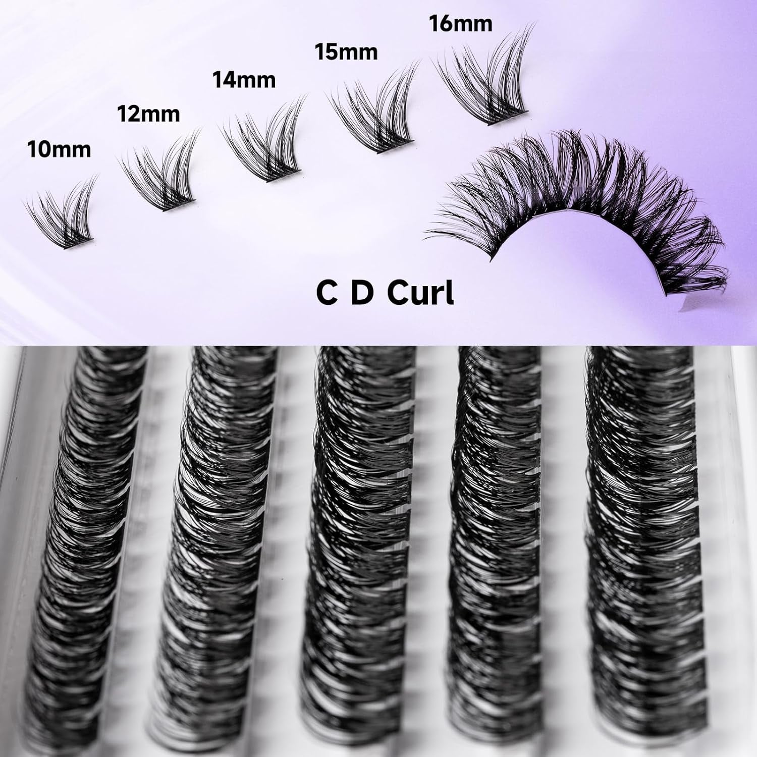 Individual Lashes 120 Cluster Lashes DIY Eyelash Extension Thin Band Wide Stem Lash Clusters with Applicator and Lash Bond and Seal Lash Extension Kit Mix 10-16Mm Length C/D Curl - OP01