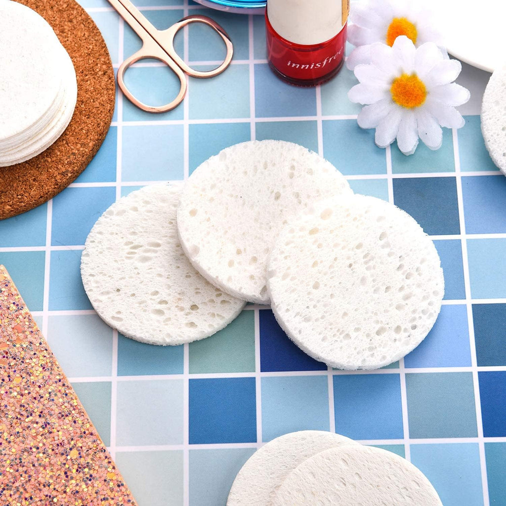 60 Count Facial Sponges Compressed Face Sponge Natural Cleaning Sponge for Facial Cleansing, Exfoliating Mask, Makeup Removal (2.4 Inch, White)
