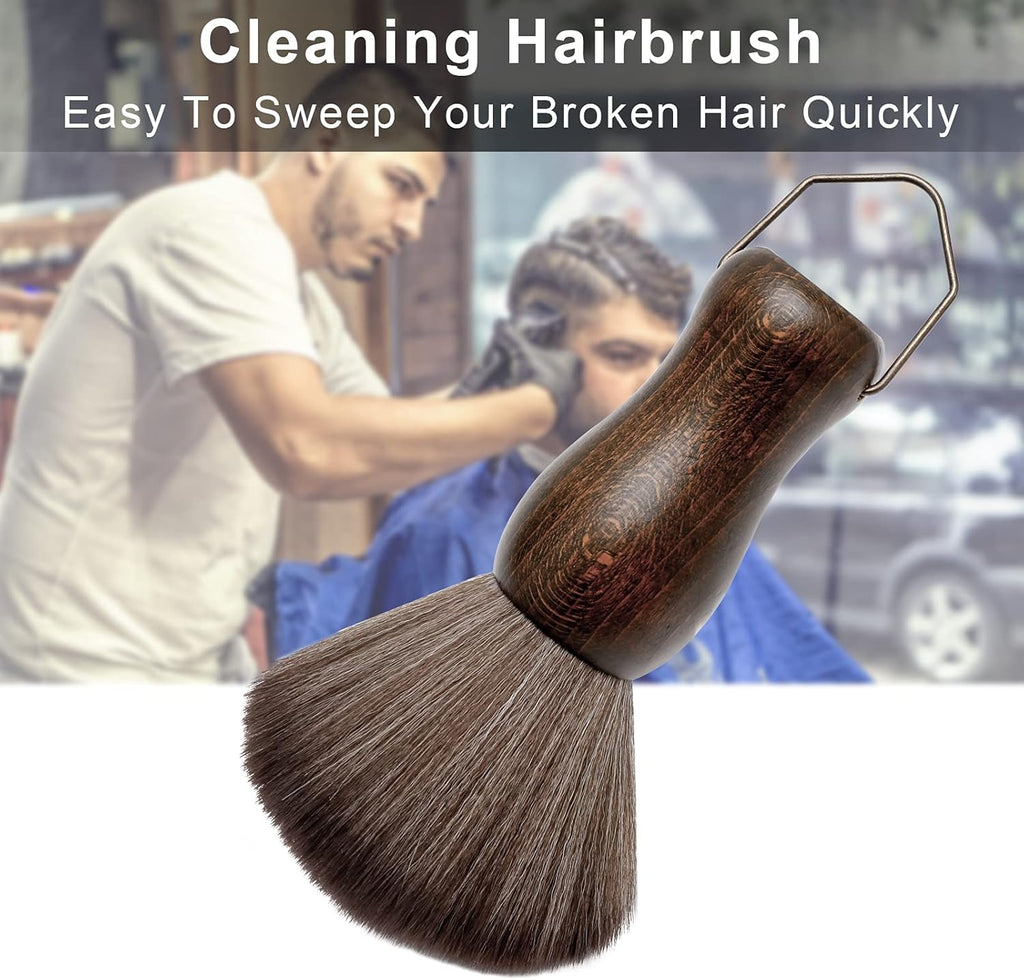 Barber Neck Duster Brush Wood Handle with Hook for Hair Cutting… (Neck Brush+Gold Comb Brush)