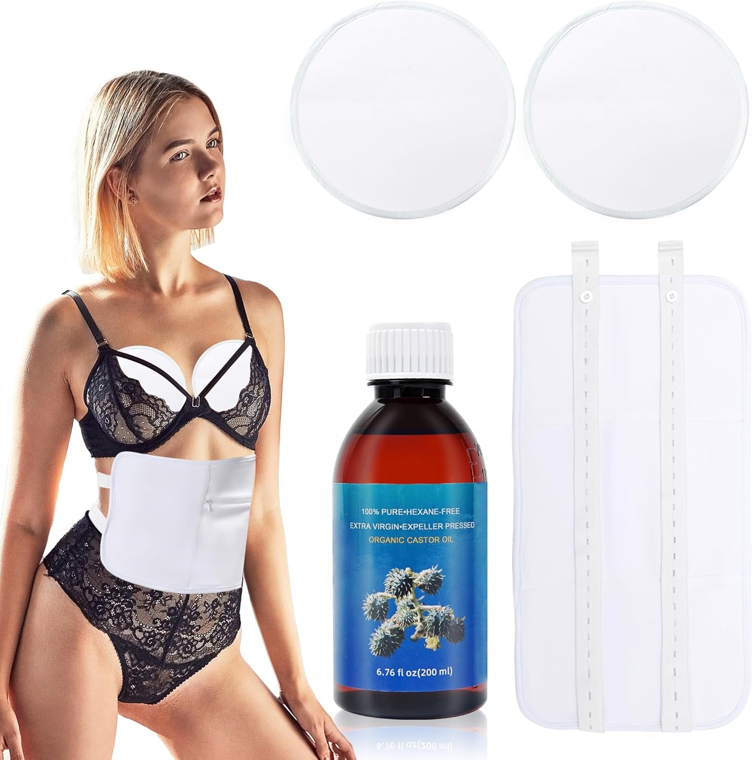 4PCS Castor Oil Pack Wrap Oragnic Castor Oil Packs for Liver Detox Castor Oil Pack Kit for Chest High Absorption Castor Oil Pack Wrap for Breast Castor Oil Pack Compress(Oil Included)