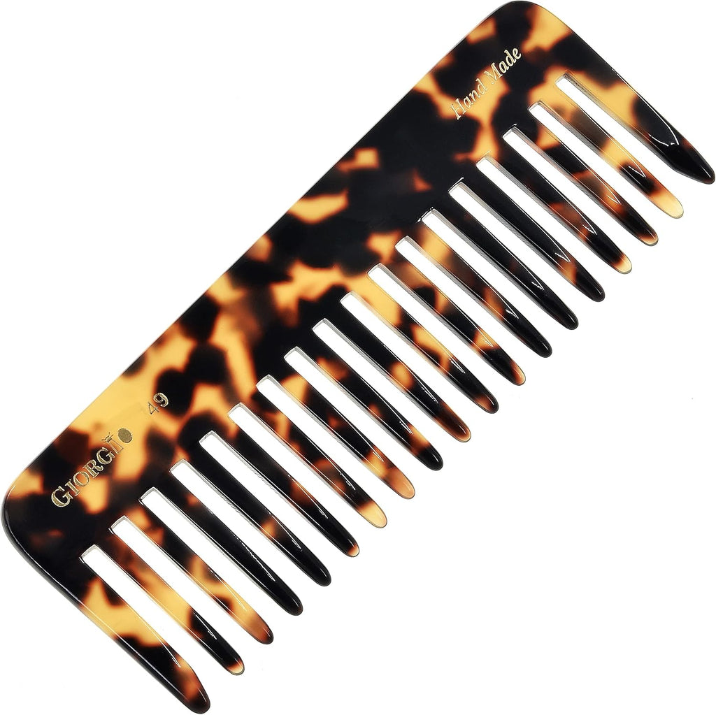 G49 Yellow Tokio, Large Hair Detangling Comb, Wide Teeth for Thick Curly Wavy Hair, Detangler Comb for Wet and Dry, Handmade of Quality Cellulose, Saw-Cut, Hand Polished