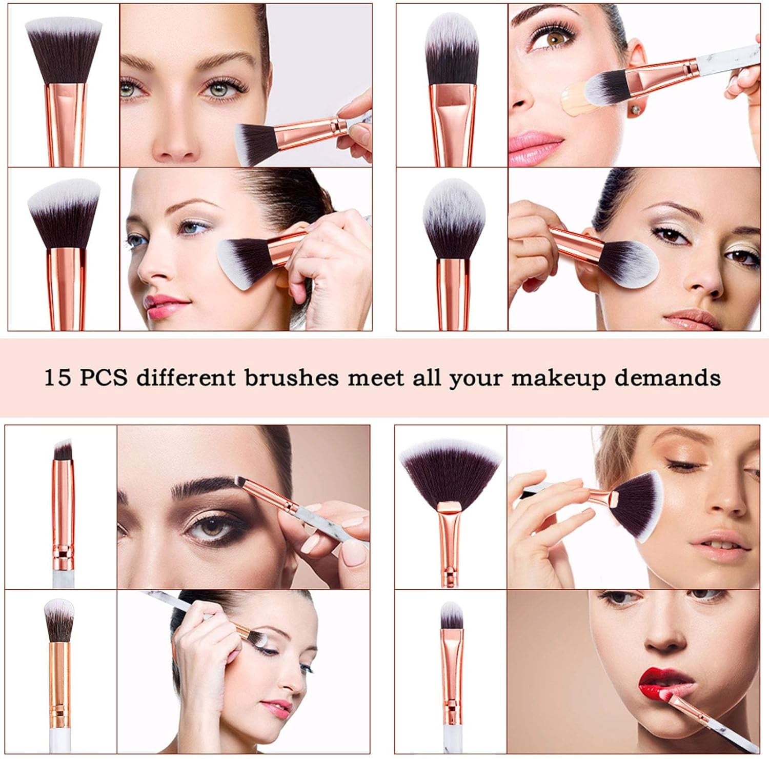 Makeup Brushes  15Pcs Marble Makeup Brush Set Premium Synthetic Kabuki Powder Blush Contour Foundation Concealer Eyeshadow Brushes with Makeup Sponge Make up Tool