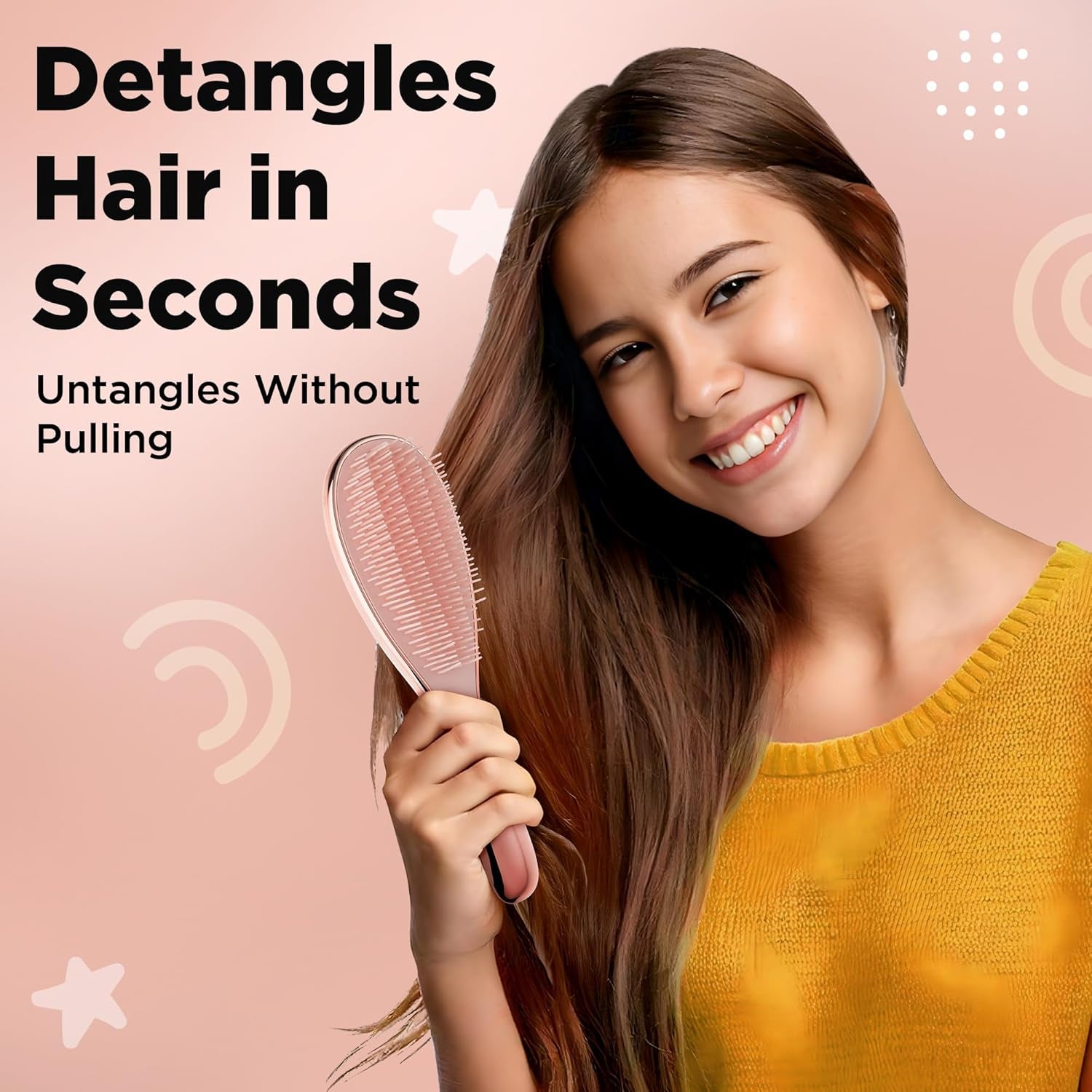 6 Pcs Hair Brush Set with Brush & Combs - Detangling Brush for All Types with Wide Tooth & Tail Comb, Scrunchie & Claw Clip - Hair Care Gift Set with Stickers for Teen Girls, Women & Kids