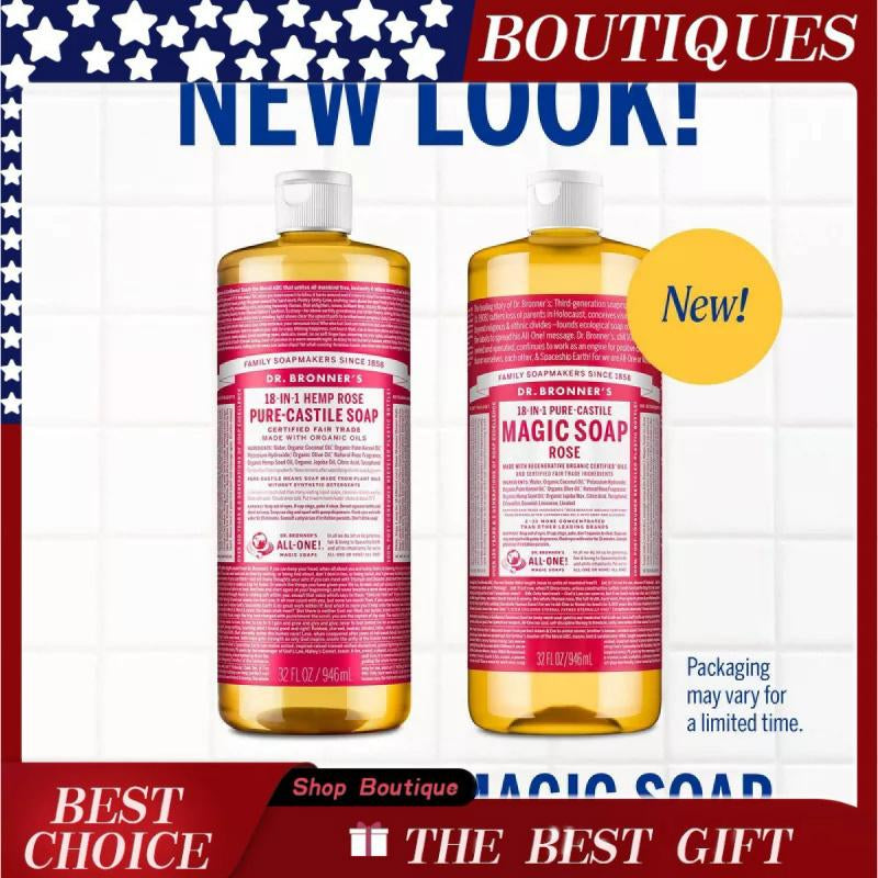 Dr. Bronner'S Magic Pure Castile Liquid Soap Bodywash - Rose - 32 Fl Oz Floral Foaming Coconut Jojoba