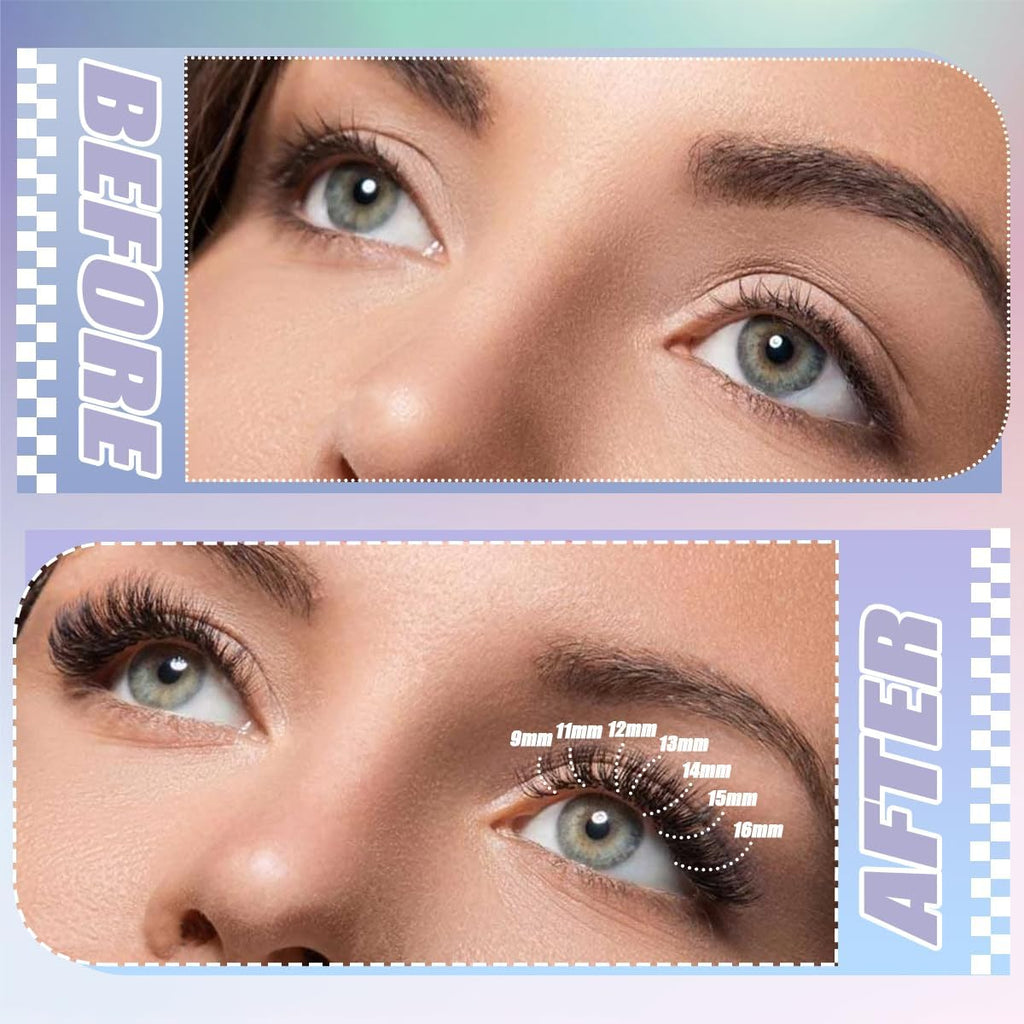 DIY Extension Kit 280 Pcs 9-16Mm 30D+40D Individual Lashes Clusters with Bond and Seal Glue Remover, Eyeliner, Mascara, Tweezers, Shampoo, Cleansing Brush