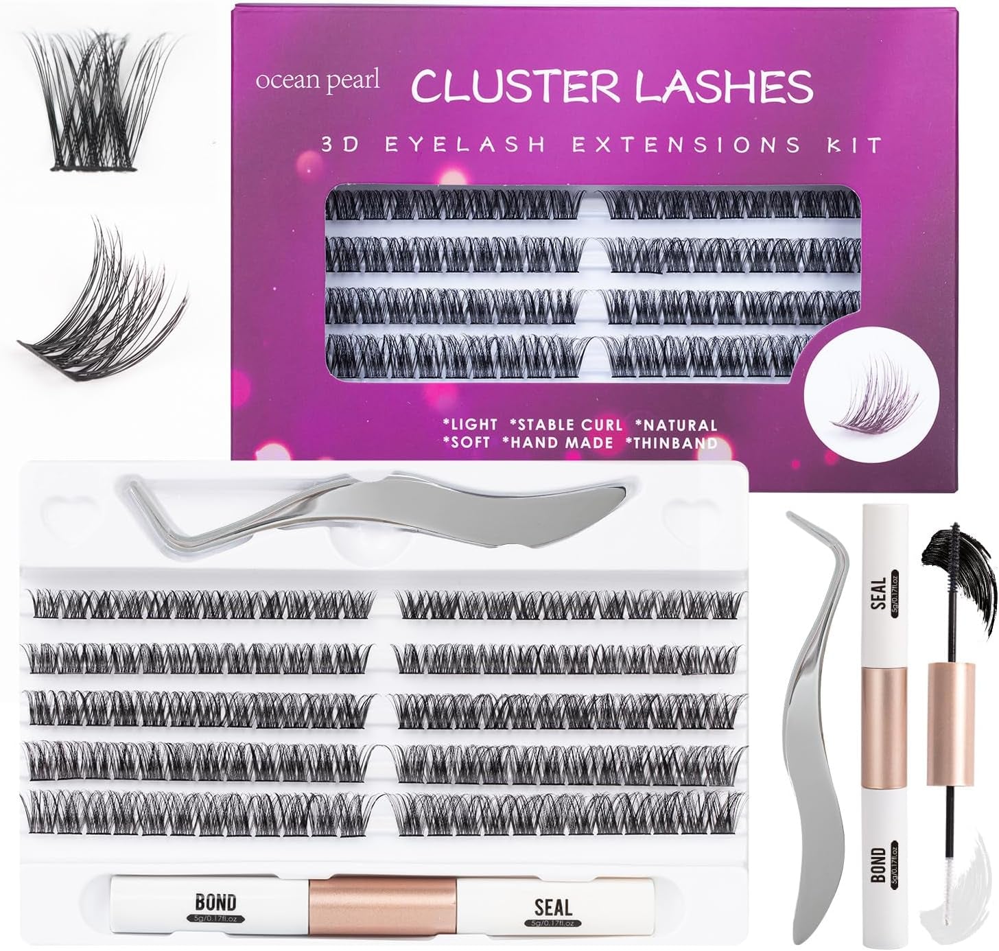 Individual Lashes 120 Cluster Lashes DIY Eyelash Extension Thin Band Wide Stem Lash Clusters with Applicator and Lash Bond and Seal Lash Extension Kit Mix 10-16Mm Length C/D Curl - OP01