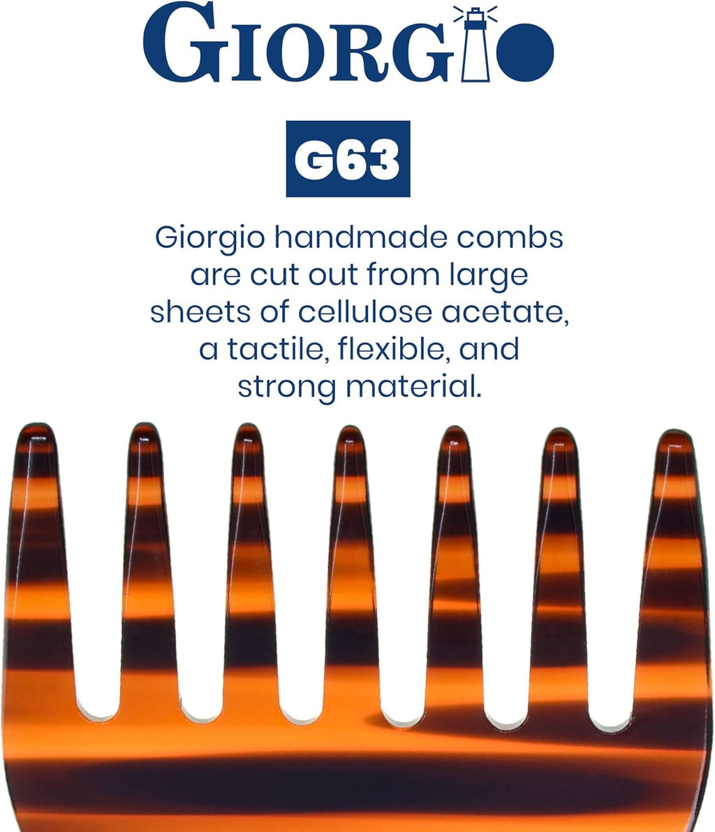 G63 Small Travel Purse Hair Detangling Comb, Wide Teeth Pocket Comb for Thick Curly Wavy Hair. Detangler for Wet and Dry Everyday Care. Handmade of Cellulose, Saw-Cut Hand Polished