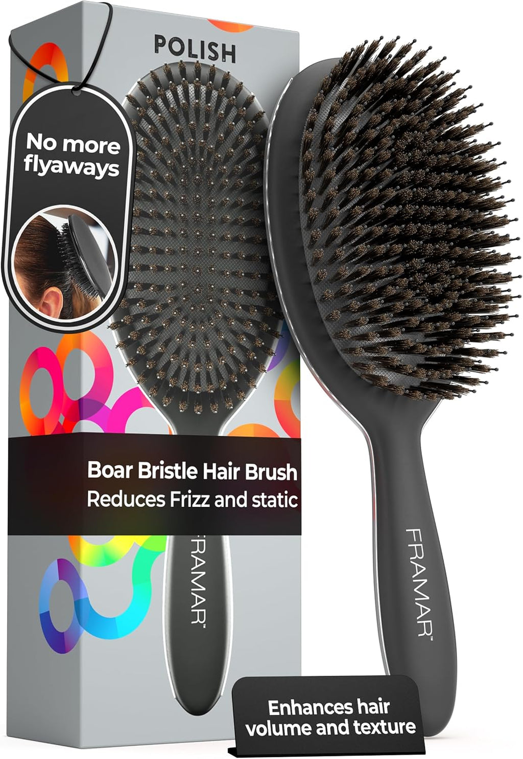 Black Boar Bristle Hair Brush - Natural Bristle Brush for Fine Hair, Boar Brush for Slicking Back Hair, Hair Brush for Women, Slick Back Hair Brush, Brosse a Cheveux, Brosse Poil De Sanglier