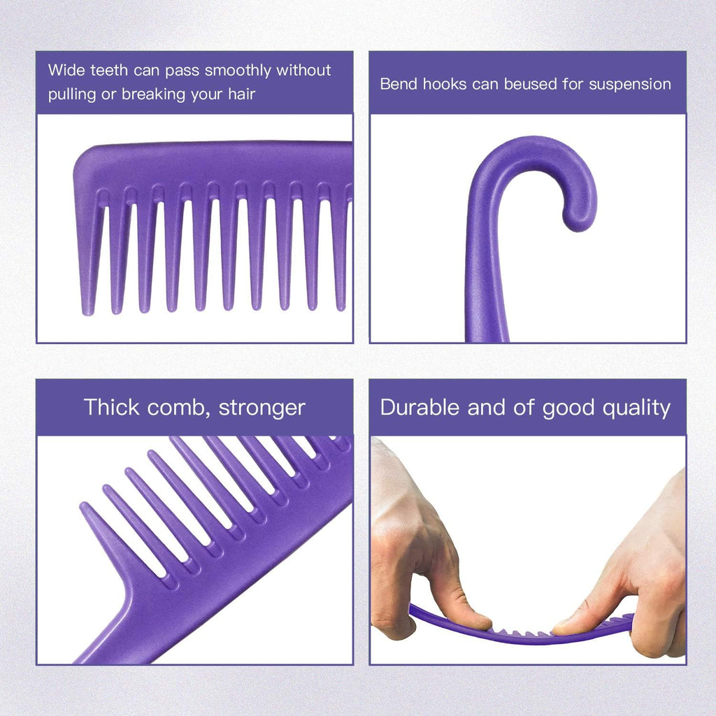 Wide Tooth Comb Detangling Hair Brush, Premium Care Handgrip Comb, Apply to for Curly, Wet, Dry, Thick Hair Etc. (Purple)