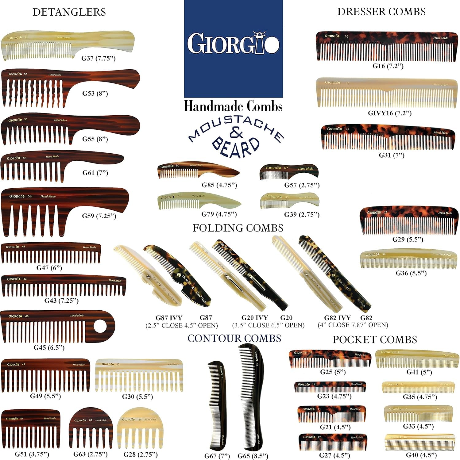 G61 Large Coarse Hair Detangling Comb, Wide Teeth for Long Thick Curly Wavy Hair. Hair Detangler Comb for Wet and Dry. Handmade Rake Comb Saw-Cut from Cellulose Hand Polished Tortoise Shell
