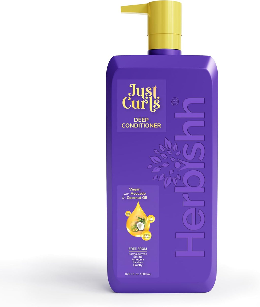 Just Curls Deep Conditioner for Curly & Wavy Hair – 500Ml – Vegan Formula with Avocado & Coconut Oil – Hydrates, Detangles & Restores Dry, Damaged Curls – Frizz Control & Curl Definition