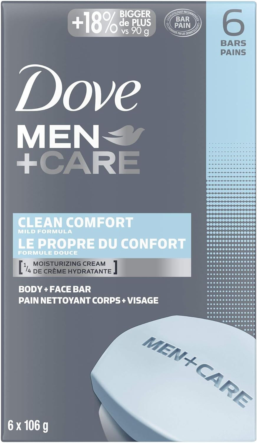 Hand & Body + Face + Exfoliation Bar Soap with Purifying Grains & Body and Face Bar Soap for Healthy and Strong Skin Clean Comfort ¼ Moisturizing Cream 106 G Pack of 6