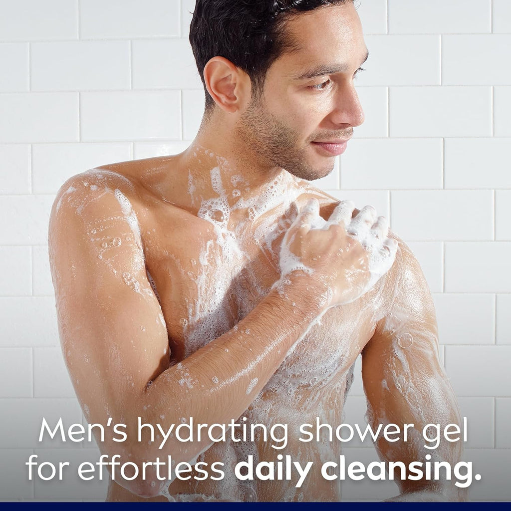 MEN Cool Kick Body Wash | 3-In-1 Men Shower Gel (Body, Face & Hair), 3X500Ml & MEN Active Lip Balm, (2 X 4.8G) | Made with Jojoba Oil & Shea Butter, 24H Hydration