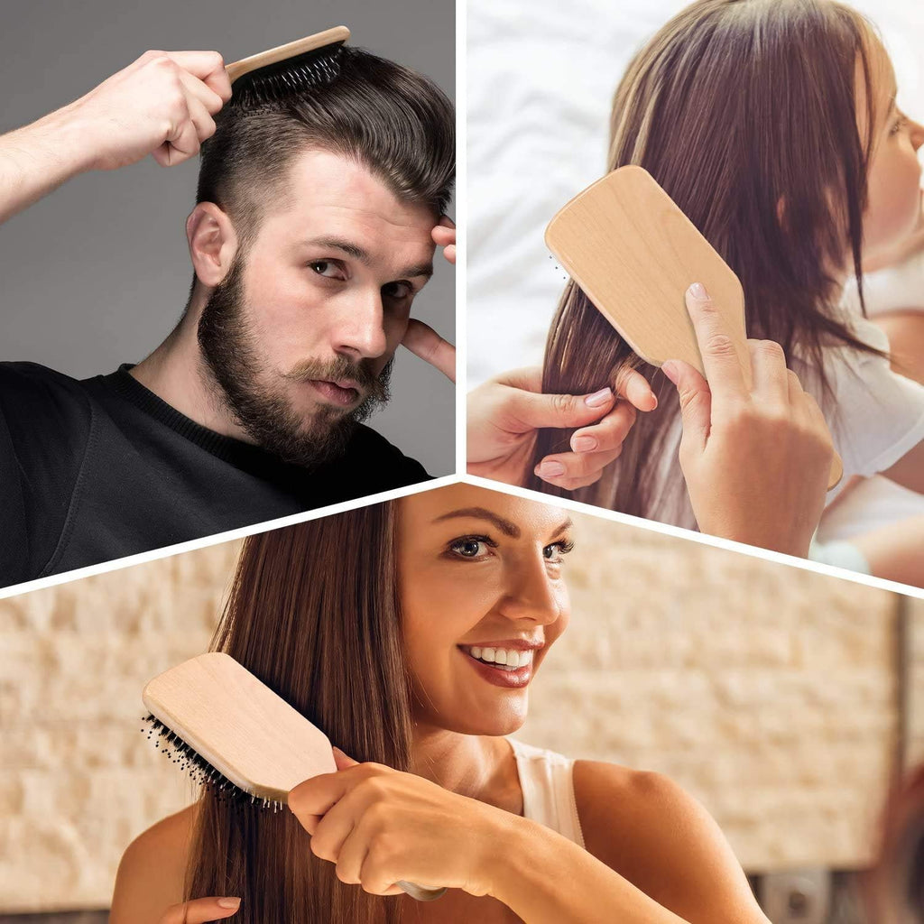 Hair Brush,  Boar Bristle Paddle Hairbrush for Long Short Thick Thin Curly Straight Wavy Dry Hair for Men Women Kids, No More Tangle, Giftbox & Tail Comb Included