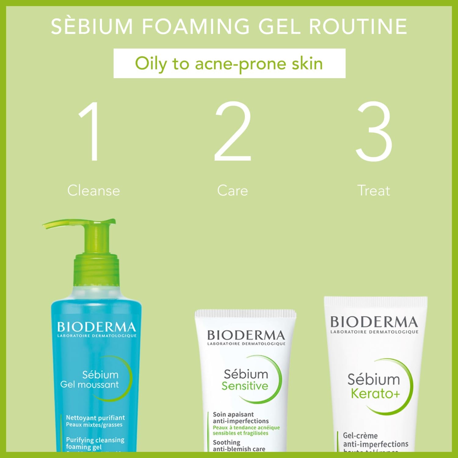 Bioderma Sébium Foaming Gel Gentle Face Cleanser Pump, Makeup Removing Cleanser, Skin Purifying Face Wash for Combination to Oily Skin, 16.7 Fl Oz