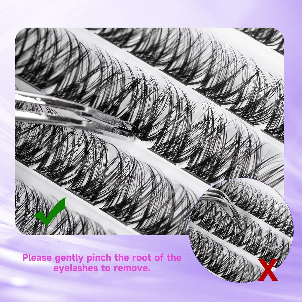 Individual Lashes 120 Cluster Lashes DIY Eyelash Extension Thin Band Wide Stem Lash Clusters with Applicator and Lash Bond and Seal Lash Extension Kit Mix 10-16Mm Length C/D Curl - OP01