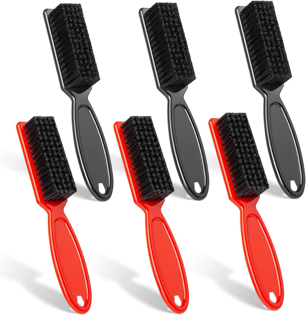 6-Piece Barber Blade Cleaning Brush Set - Nylon Clipper Cleaner Brushes for Men (Red/Black)