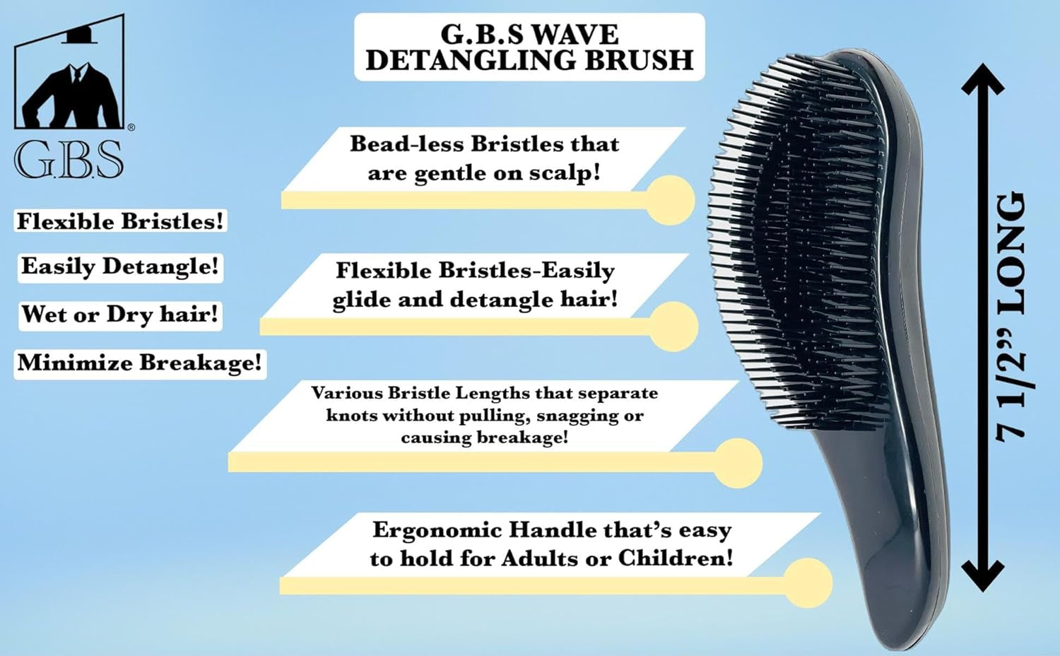Wave Detangling Brush - Best Hair Massage Brush for Straight, Curly, Wavy, Thick, Thin, Wet, Dry Hair, Premium Wave Detangling Brush Detangle Soft Bristles for Women, Men, and Kids (Pack of 3)