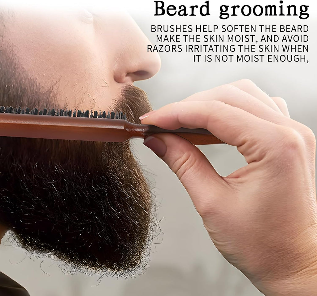 Boar Bristle Hair Brush, 2 PCS Bristle Hair Brush for Women Men, Slick Back Brush Boar Bristle Hairbrush for Thin Fine Wet Dry Hair Smoothing Massaging Detangling