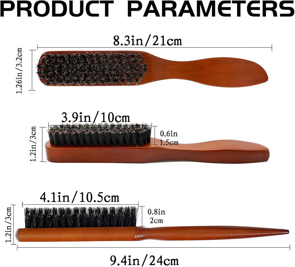 Boar Bristle Hair Brush, 2 PCS Bristle Hair Brush for Women Men, Slick Back Brush Boar Bristle Hairbrush for Thin Fine Wet Dry Hair Smoothing Massaging Detangling