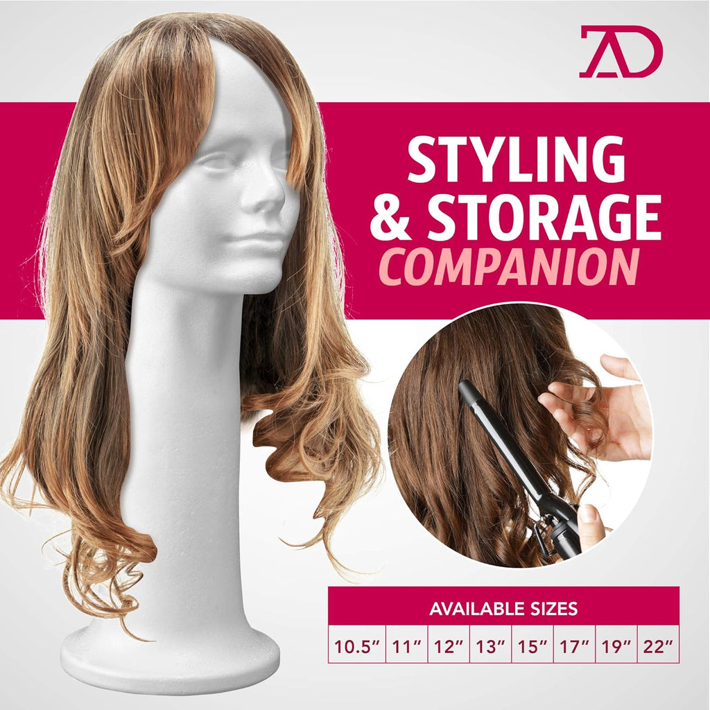 Styrofoam Head Mannequins Style Model & Display Women'S Wigs Hats & Hairpieces - Large 15" - by s