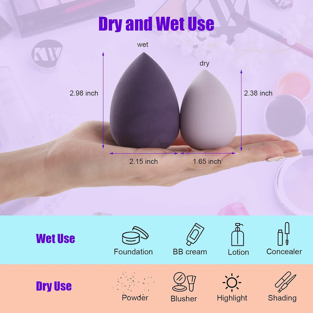 4 Pcs Makeup Sponge Beauty Blender Set - Sponges for Foundation with Egg Case and 1 Holder, Flawless for Cream, Powder Liquid (4Pcs,Purple)