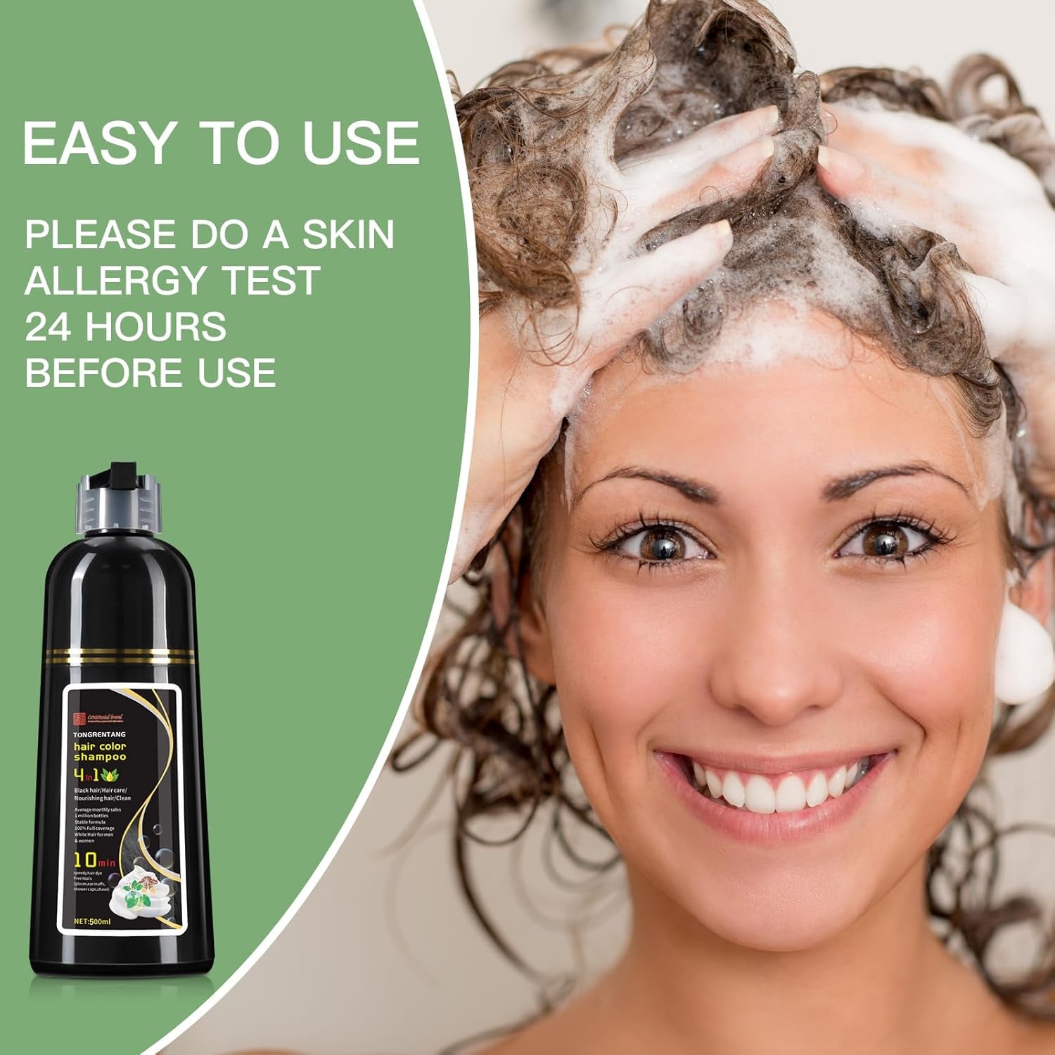 Hair Dye Shampoo 100% Coverage White Hair for Women & Men, Hair Color Shampoo 4 in 1 Long Lasting Professional Hair Care 500ML