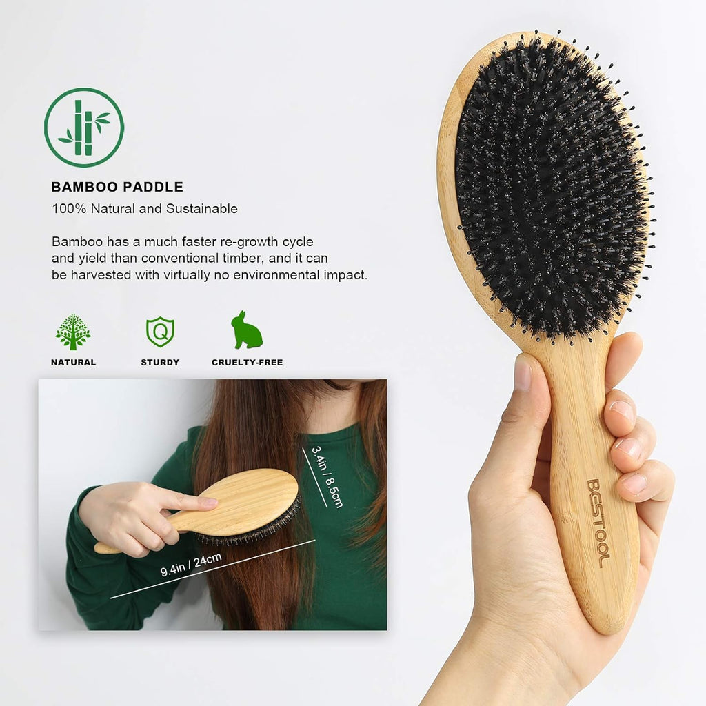 Hair Brush Set,  Boar Bristle Hair Brush Set with Detangling Nylon Pin, Home & Travel Hair Brushes for Women Men Kid All Wet or Dry Hair'S Detangle, Massage, Add Shine (Oval)