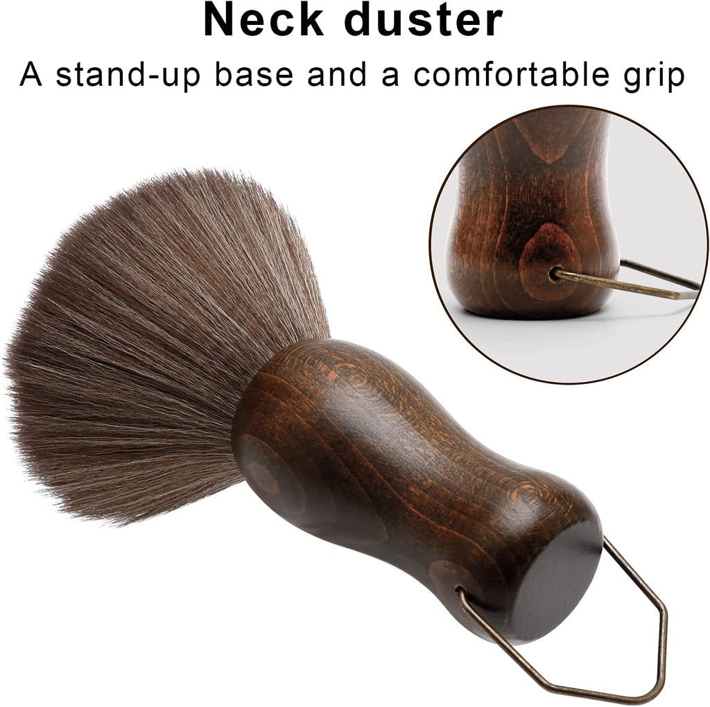 Barber Neck Duster Brush Wood Handle with Hook for Hair Cutting… (Neck Brush+Gold Comb Brush)