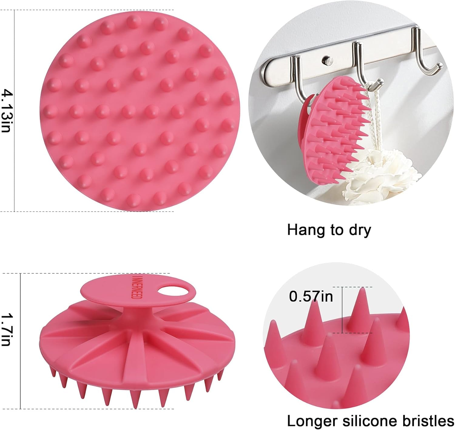 Scalp Massager Shampoo Brush, Wet & Dry Manual Scalp Care Head Scrubber Hair Washing, Soft Silicone Bristles, for Hair Growth, Dandruff Removal, Comfortable for All Hair Types (Pink)