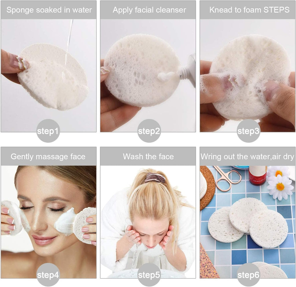 60 Count Facial Sponges Compressed Face Sponge Natural Cleaning Sponge for Facial Cleansing, Exfoliating Mask, Makeup Removal (2.4 Inch, White)