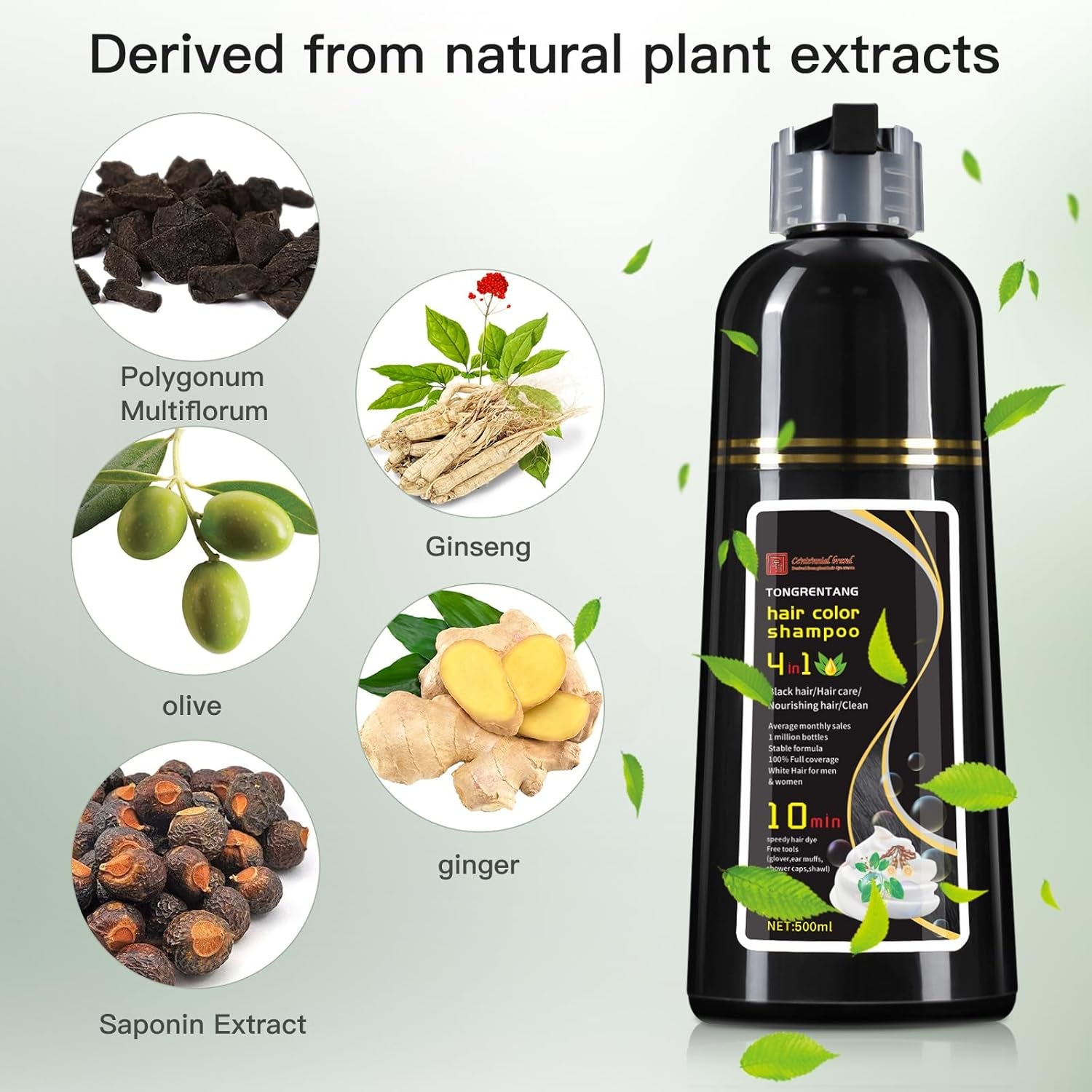 Hair Dye Shampoo 100% Coverage White Hair for Women & Men, Hair Color Shampoo 4 in 1 Long Lasting Professional Hair Care 500ML