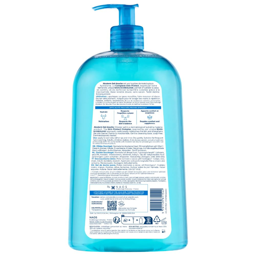 Bioderma - Atoderm Shower Gel Body Wash - Moisturizing Face and Body Cleanser for rmal to Dehydrated Sensitive Skin