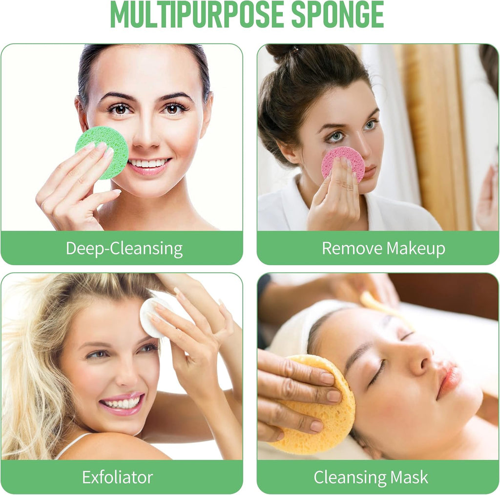 40 Count Compressed Facial Sponges, Natural Facial Cleansing Sponges for Daily Cleansing, Exfoliating & Makeup Remover