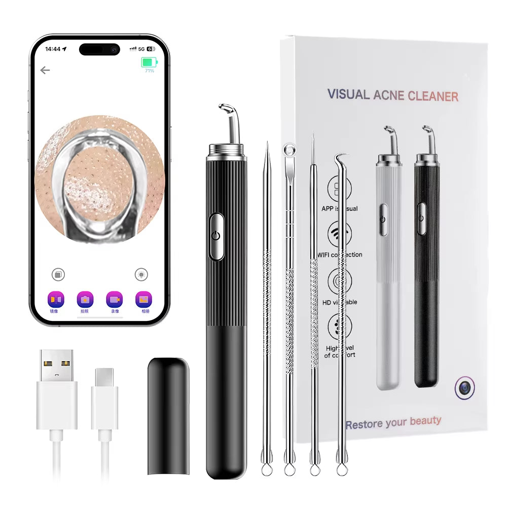 Visual Blackhead Remover HD Camera 50X Magnification Acne Pore Cleaner with LED Light Pimple Extractor Tool Kit Deep Cleaning