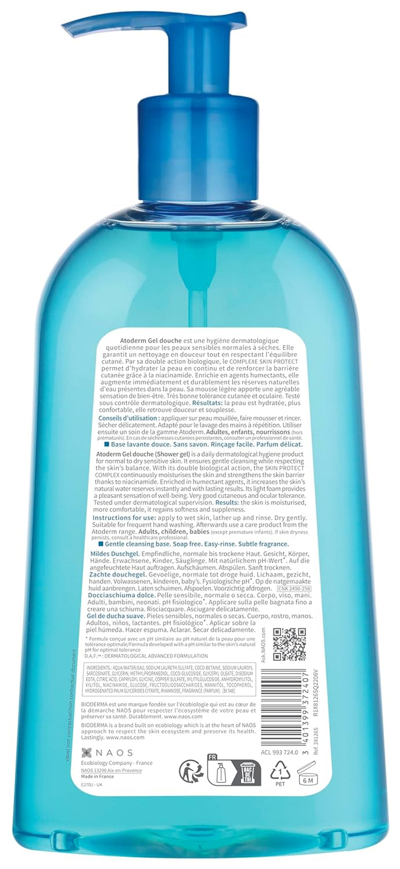 Bioderma - Atoderm Shower Gel Body Wash - Moisturizing Face and Body Cleanser for rmal to Dehydrated Sensitive Skin