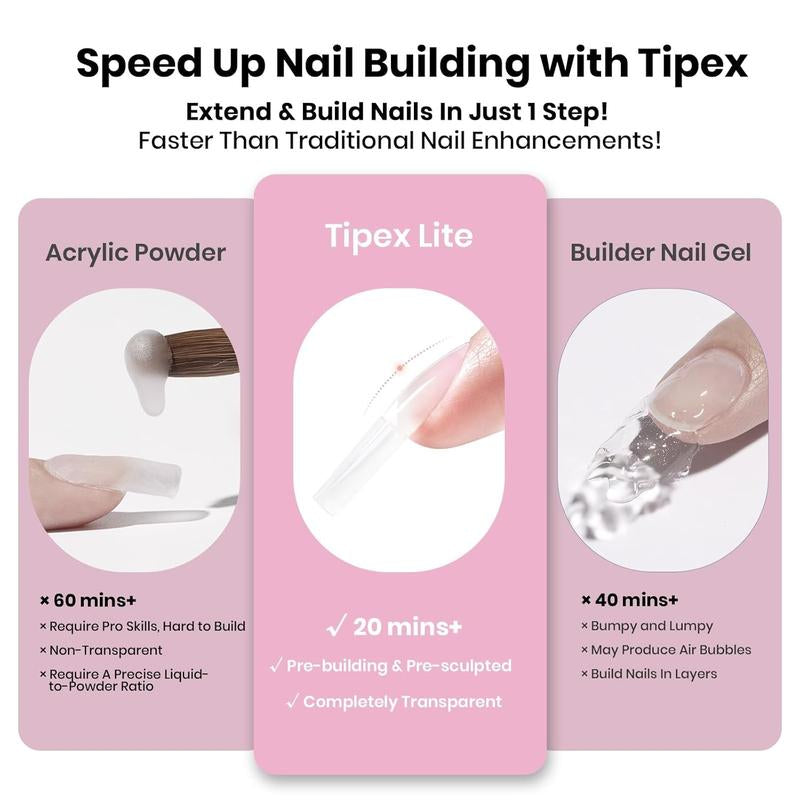 Beetles Tipex Lite Apex Nail Tips, 96PCS 256PCS 512PCS Stiletto Square Almond Coffin Pre-Building Pre-Etched Acrylic Nail Tips for Flat Nails & C-Curves Nail Beds