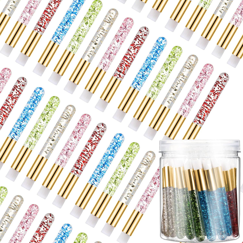 50 Pcs Crystal Lash Shampoo Brushes with Container Glitter Eyelash Extension Cleanser Brush Cosmetic Lash Cleansing Brush Facial Nose Pore Deep Cleaning Brush, Gold, Pink, Red, Green, Blue