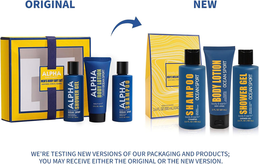 Spa Gifts Set for Men, 3Pcs Bath Gift Box with Fresh Ocean Scent, Body and Earth Bodywash Set with Shower Gel, Body Lotion and Shampoo. Birthday Fathers Day Gifts Baskets for Him, Dad, Husband, Boyfriend