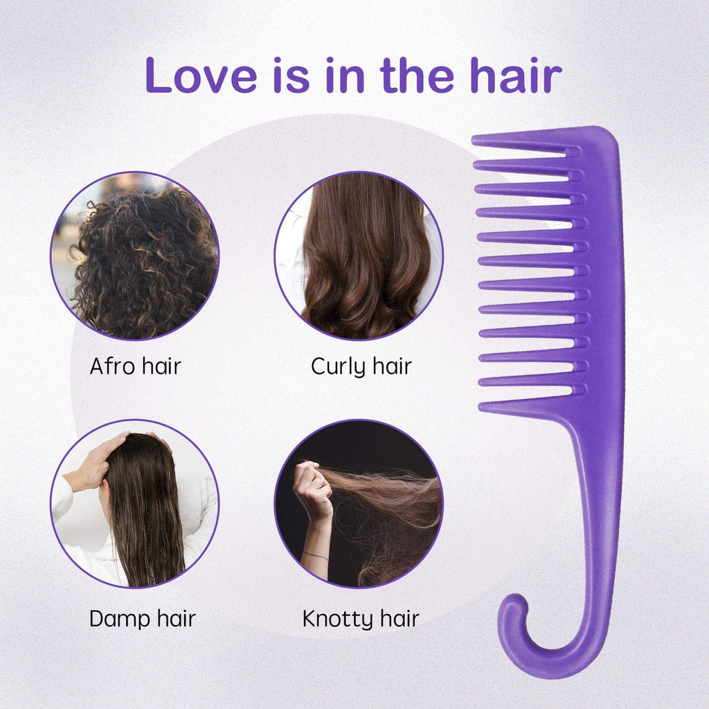 Wide Tooth Comb Detangling Hair Brush, Premium Care Handgrip Comb, Apply to for Curly, Wet, Dry, Thick Hair Etc. (Purple)