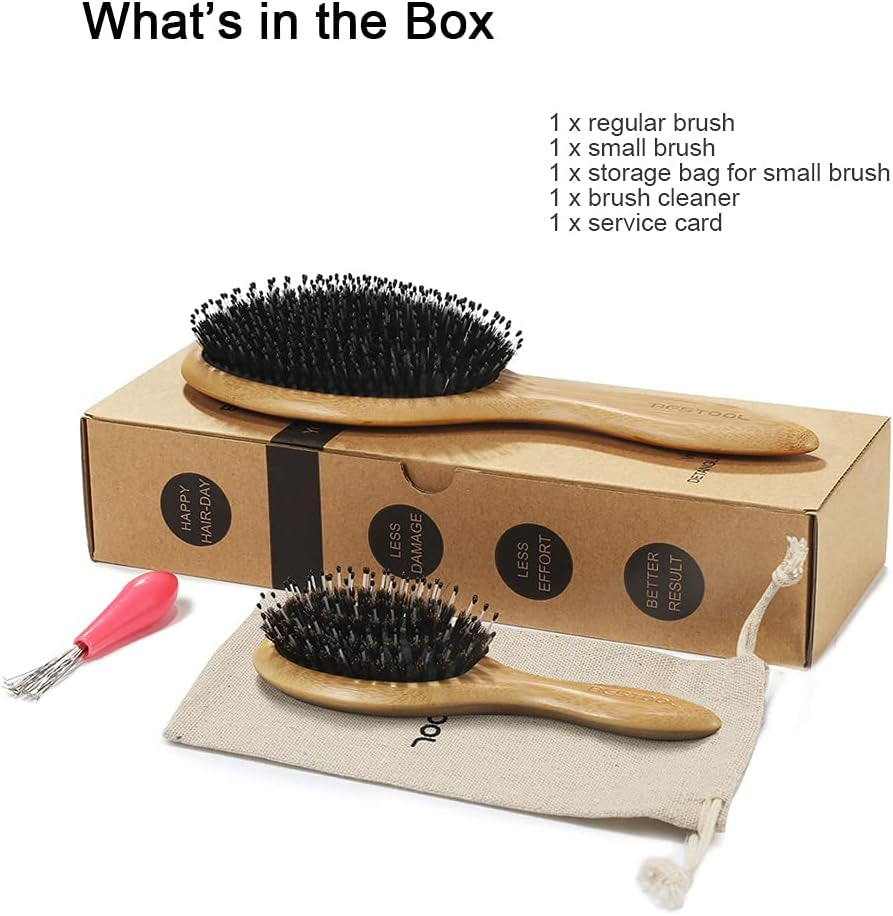 Hair Brush Set,  Boar Bristle Hair Brush Set with Detangling Nylon Pin, Home & Travel Hair Brushes for Women Men Kid All Wet or Dry Hair'S Detangle, Massage, Add Shine (Oval)