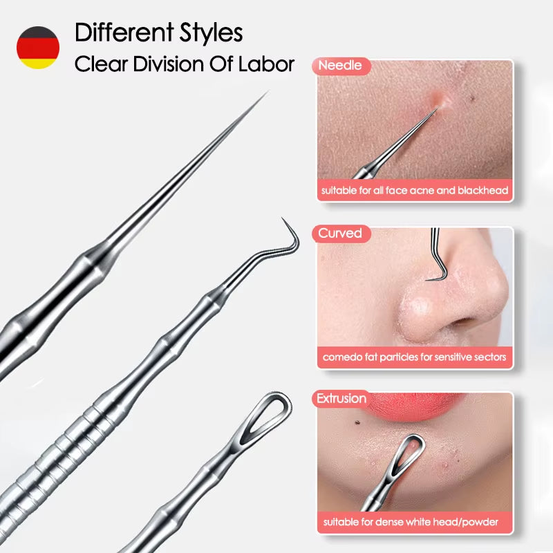 Blackhead Remover Acne Tool Pimples Removal Needles Extractor Tweezers Pore Cleaner Deep Cleaning Tool