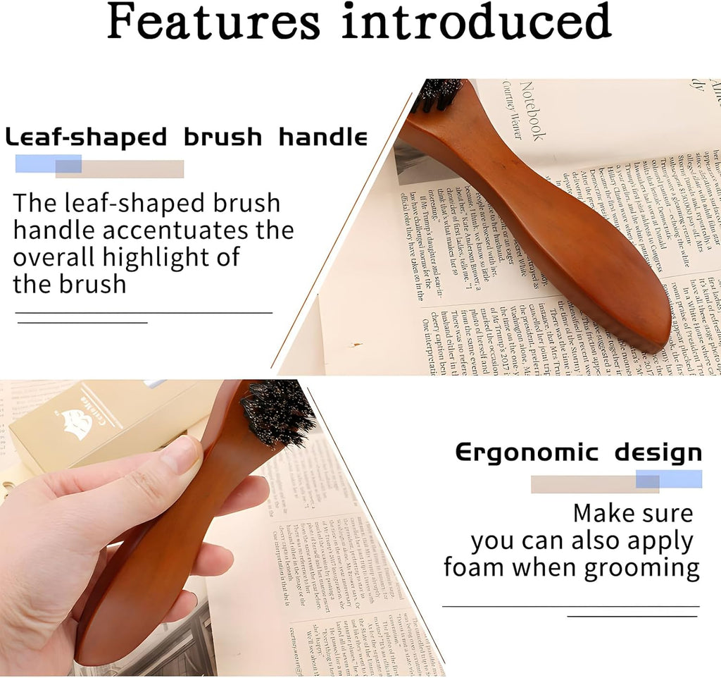 Boar Bristle Hair Brush, 2 PCS Bristle Hair Brush for Women Men, Slick Back Brush Boar Bristle Hairbrush for Thin Fine Wet Dry Hair Smoothing Massaging Detangling