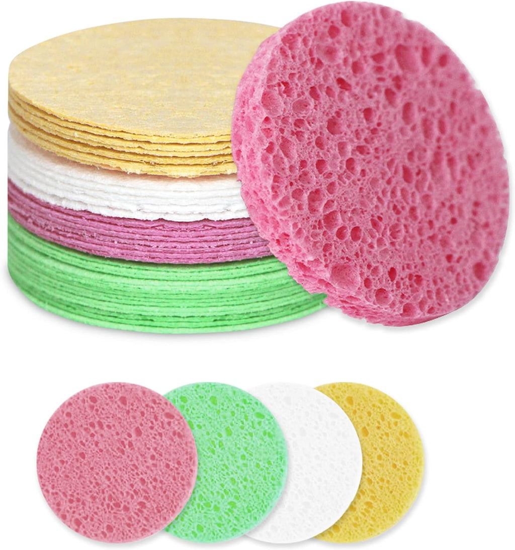 40 Count Compressed Facial Sponges, Natural Facial Cleansing Sponges for Daily Cleansing, Exfoliating & Makeup Remover