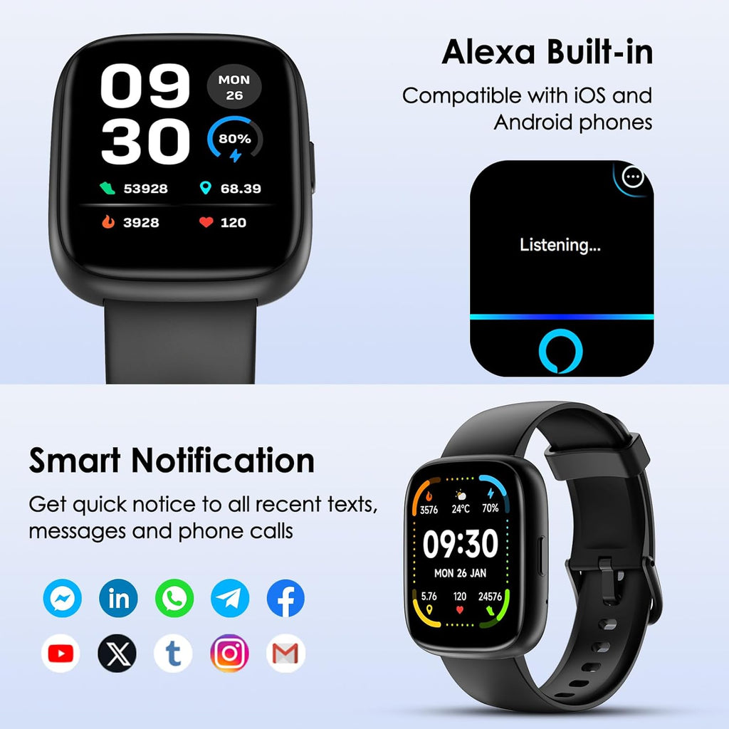 Smart Watch, 1.83" Touch Screen Smartwatch with Alexa Built-In IP68 Waterproof, Pedometer for Men and Women (Pink)