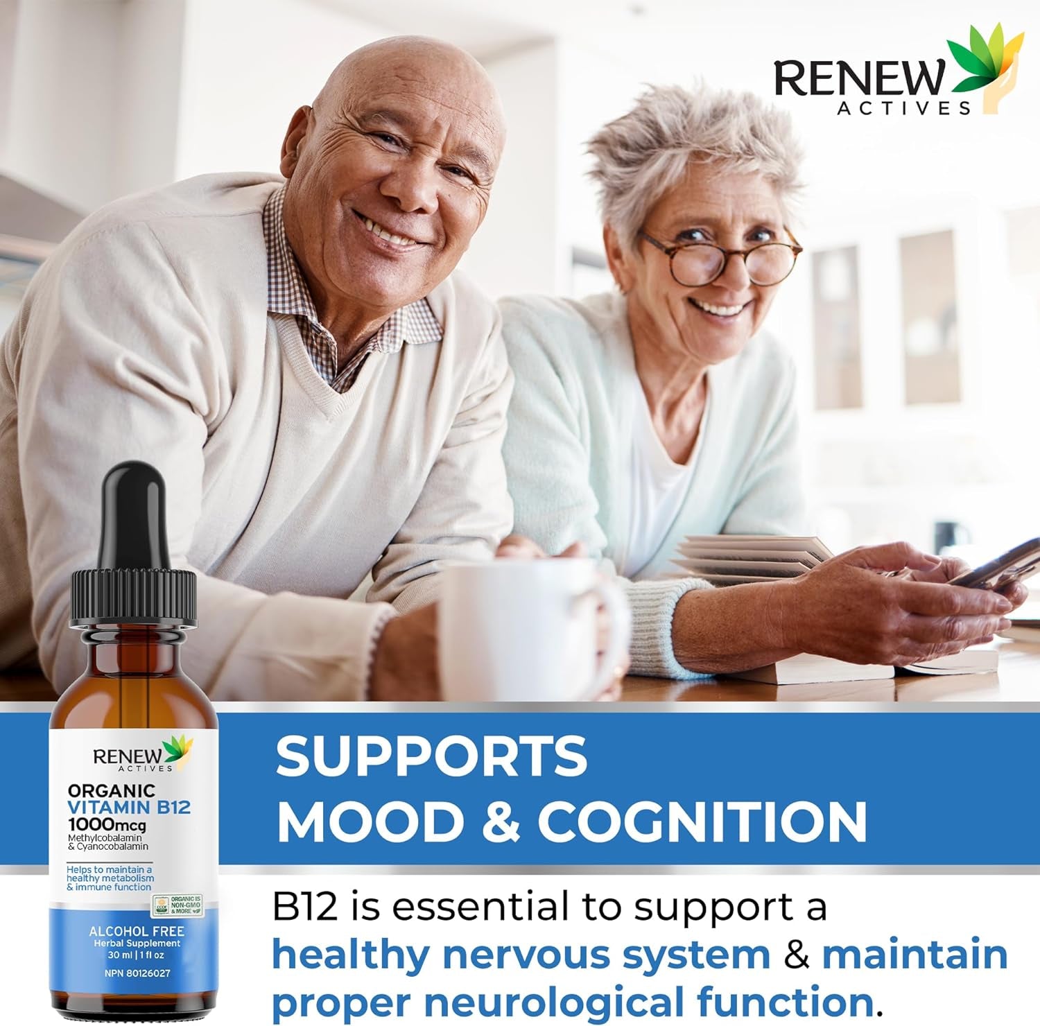 Premium B12 Liquid Extract Supplement 1000MCG per 1 Ml – Vegan Drops with High-Potency Complex for Healthy Skin, Strong Nails, Vibrant Hair & Immune Support– Made in Canada - 30 Ml