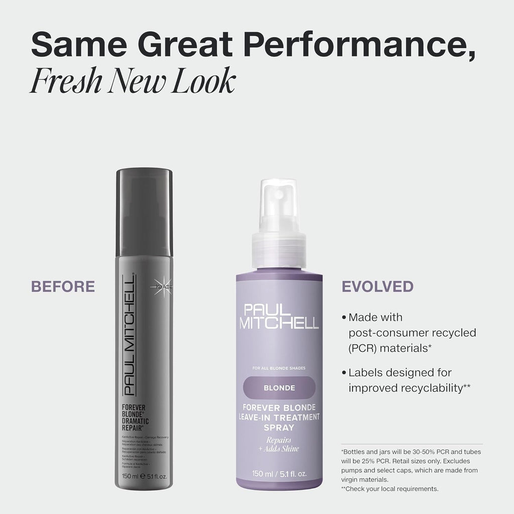 Paul Mitchell Forever Blonde Leave-In Treatment Spray, Repairs + Adds Shine, Ideal for Bleached + Lightened Hair, 150 Ml
