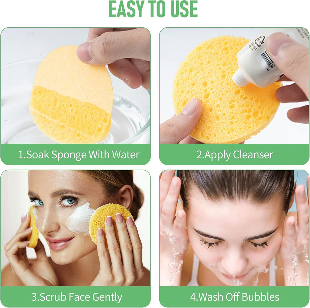 40 Count Compressed Facial Sponges, Natural Facial Cleansing Sponges for Daily Cleansing, Exfoliating & Makeup Remover
