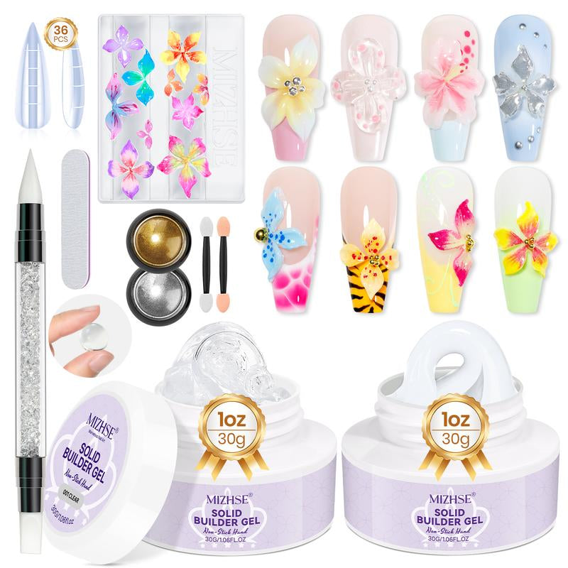 MIZHSE Solid 3D Nail Gel – Sculpt Flowers & Shapes Easily | Clear & White